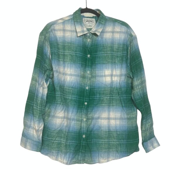 American Eagle Flannel Shirt Oversized Blue Green White Size Medium Fall - Picture 1 of 8